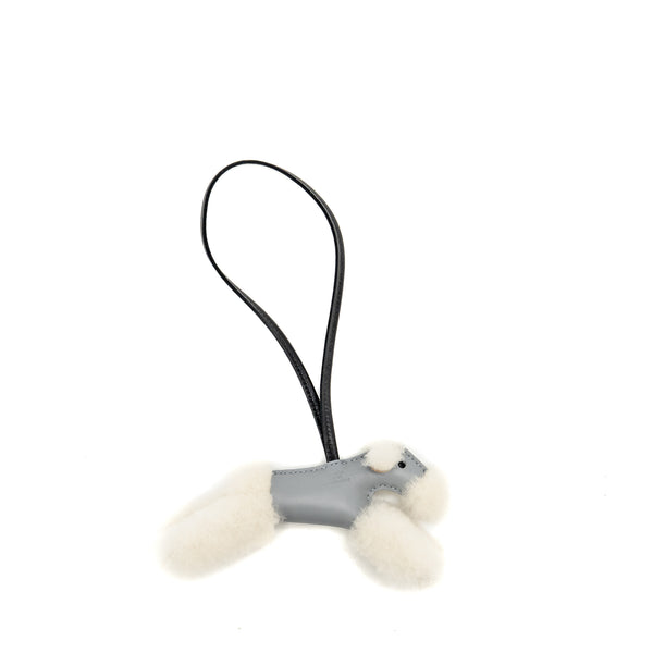 Hermes Budy Shearing Bag Charm Wool/Lambskin Ecru/Panti/Black Stamp K