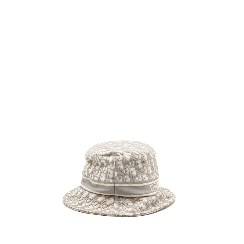 Dior Size 58 Oblique Small Brim Bucket Hat Cotton White/Gray