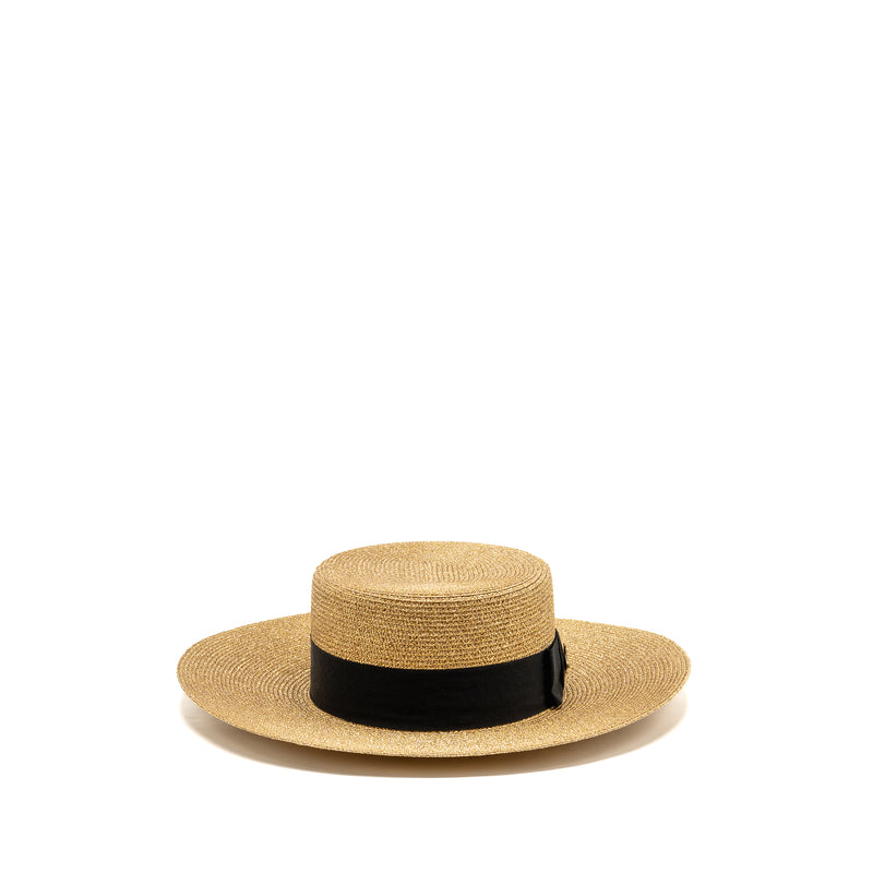 Gucci Size S 56cm Bow and Metal Bee Detailed Lame Papier Hat Straw Effect Fabric Gold/Black