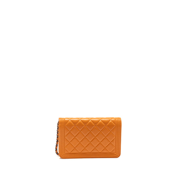 Chanel boy wallet on chain lambskin orange ruthenium silver hardware