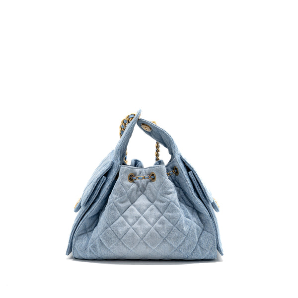 Chanel small 25 bag washed denim light blue GHW (microchip)
