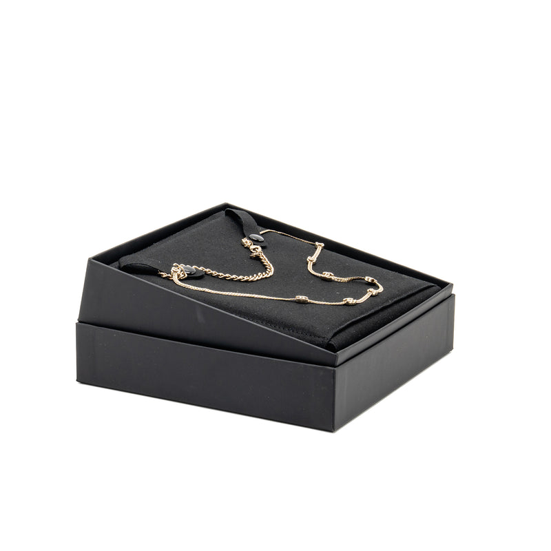 Chanel Mini CC logo 7 motif necklace light gold tone