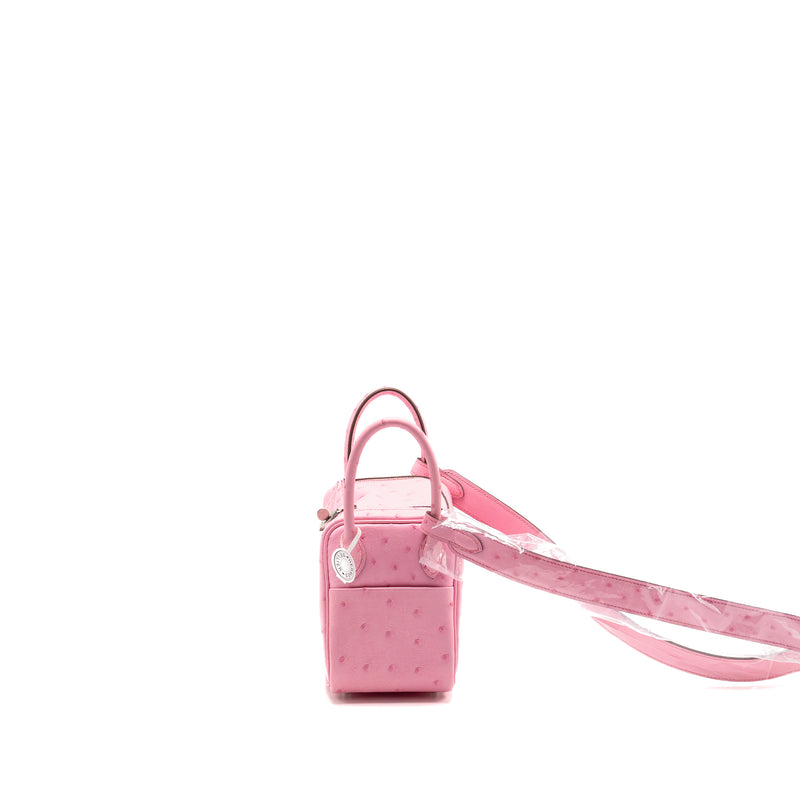 Hermes Mini Lindy Ostrich Rose Bubblegum SHW Stamp W