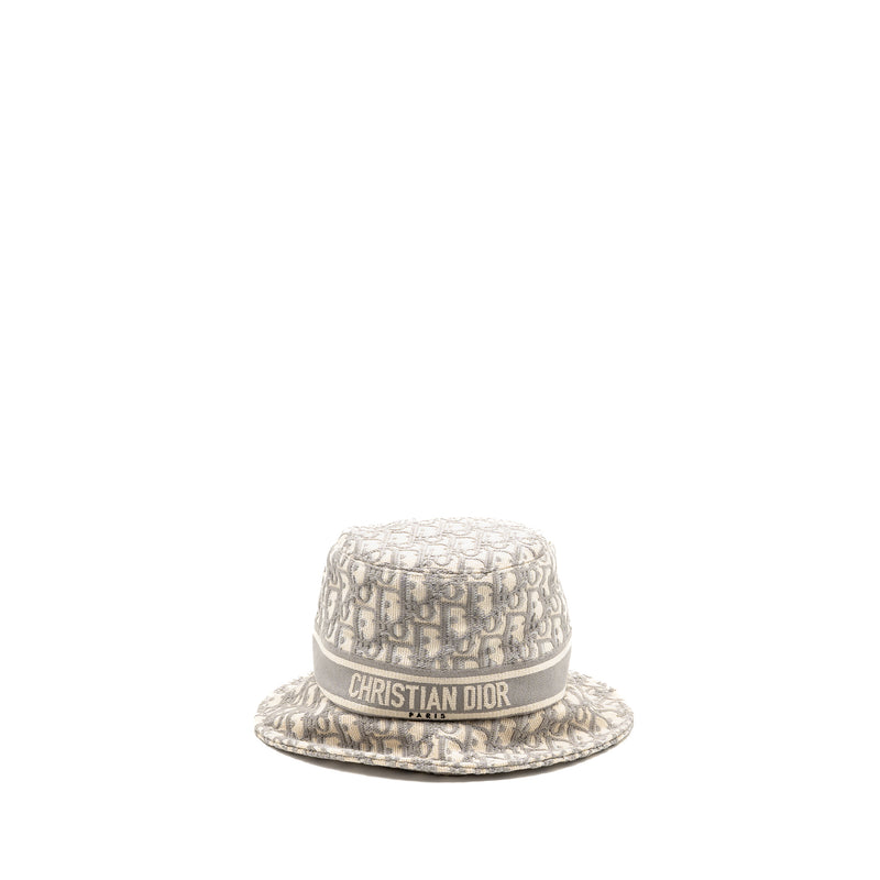 Dior Size 58 Oblique Small Brim Bucket Hat Cotton White/Gray