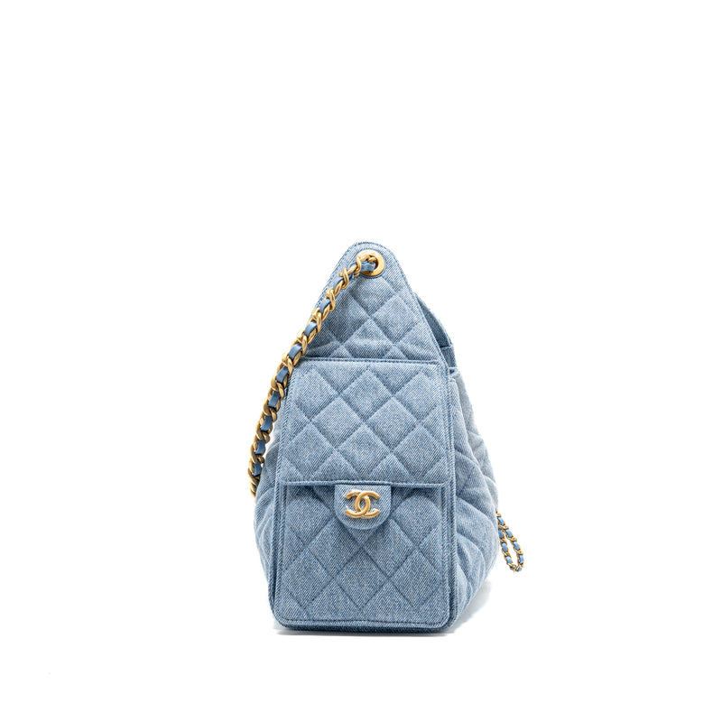 Chanel small 25 bag washed denim light blue GHW (microchip)