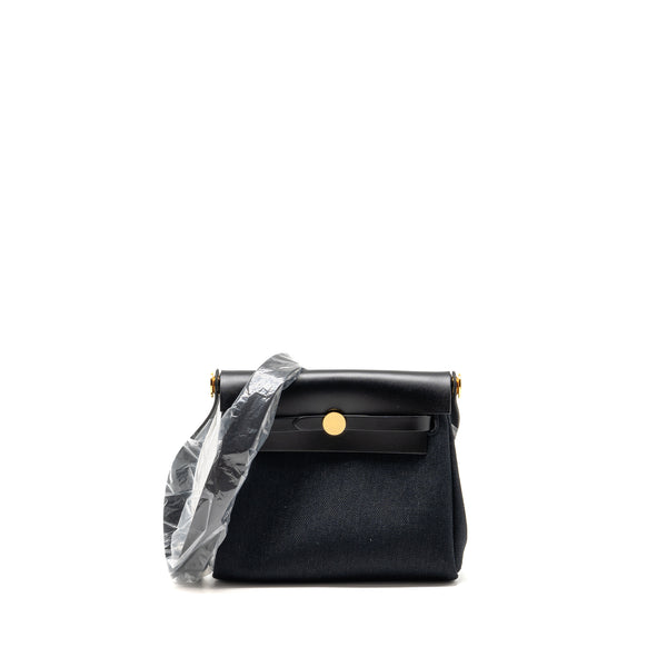 Hermes Herbag Mini Canvas / Hunter Leather Black GHW Stamp W