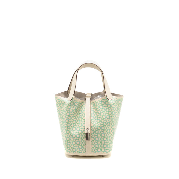 Hermes Lucky Daisy Picotin 18 Lock Bag Swift Nata/Vert/Blanc SHW Stamp U