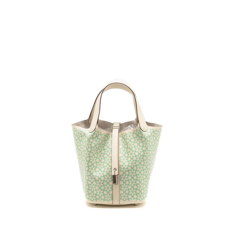 Hermes Lucky Daisy Picotin 18 Lock Bag Swift Nata/Vert/Blanc SHW Stamp U