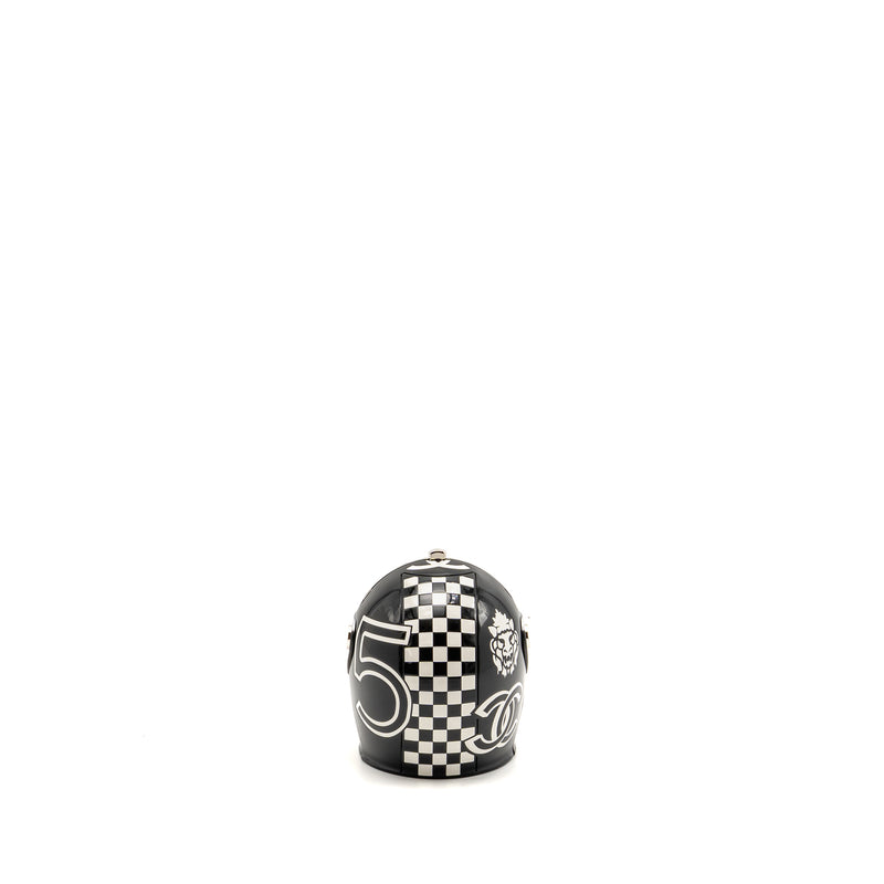 Chanel Monte Carlo Helmet Minaudiere Clutch Bag Plexi/Strass Black/White SHW (Microchip)