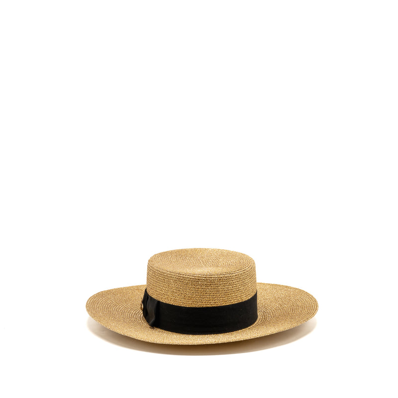 Gucci Size S 56cm Bow and Metal Bee Detailed Lame Papier Hat Straw Effect Fabric Gold/Black