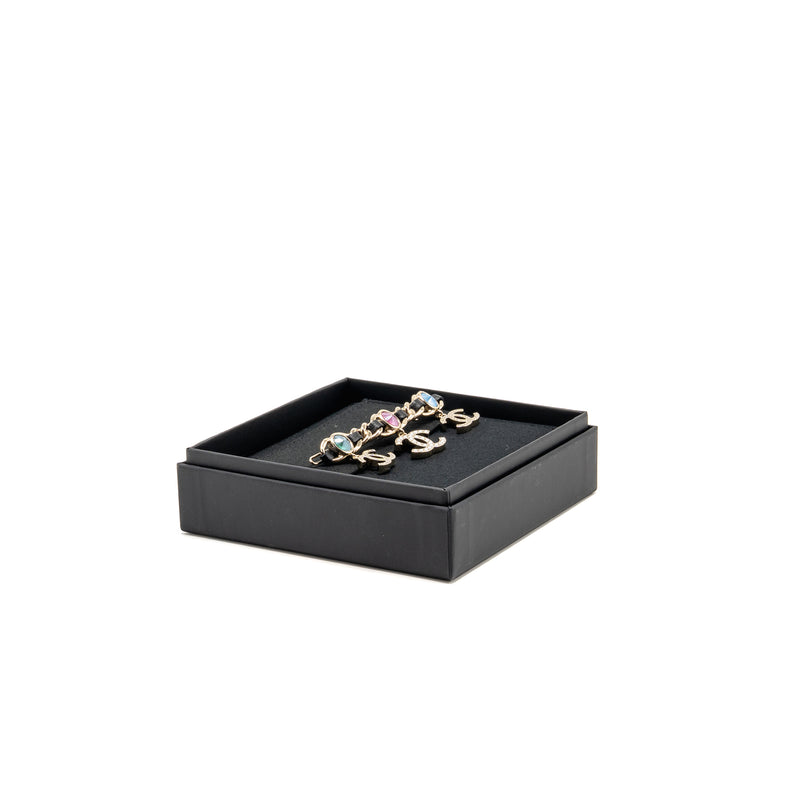 Chanel CC drop hair clip black / light gold tone