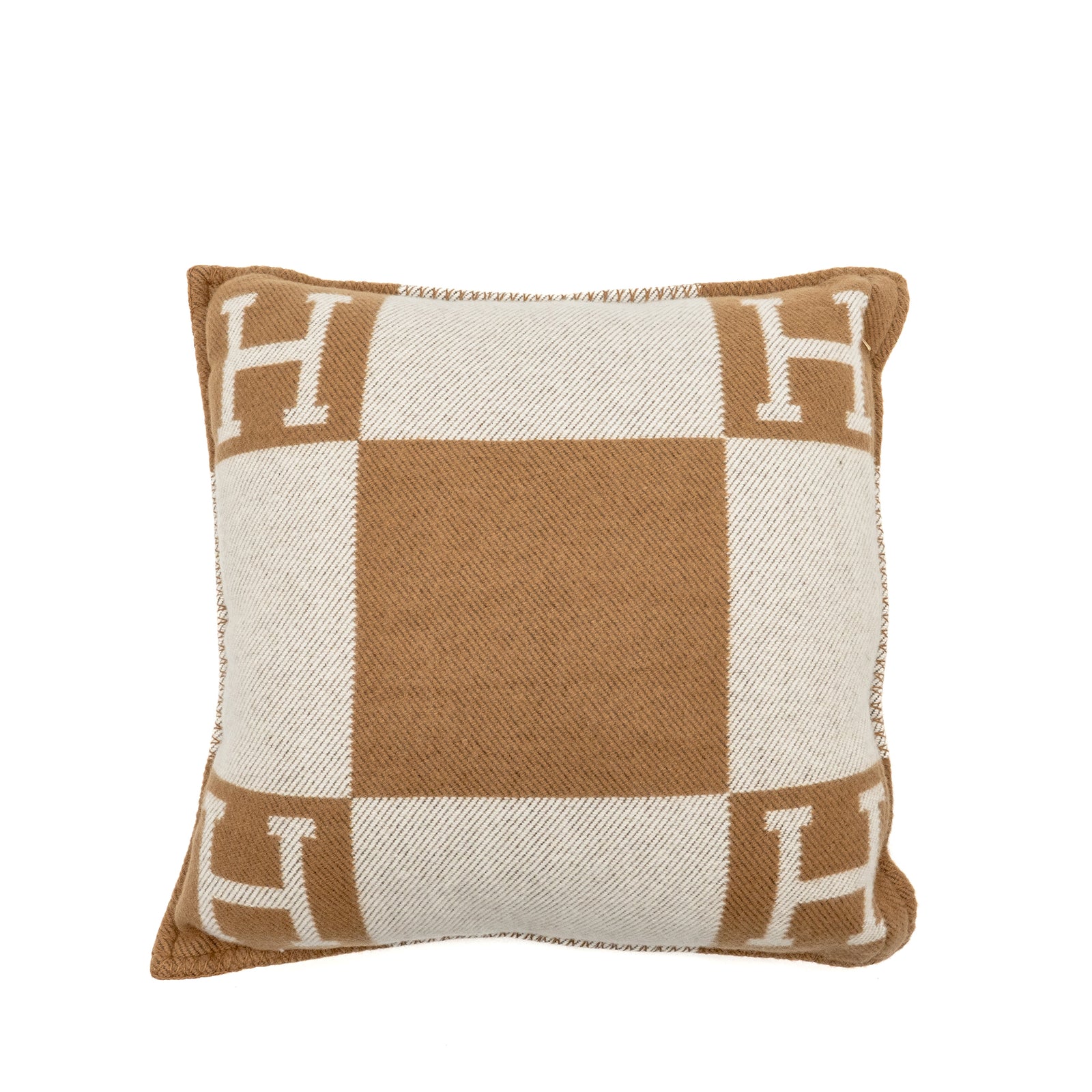 Hermes Avalon Pillow Small Model Merinos Wool/Cashmere Ecru/Camel