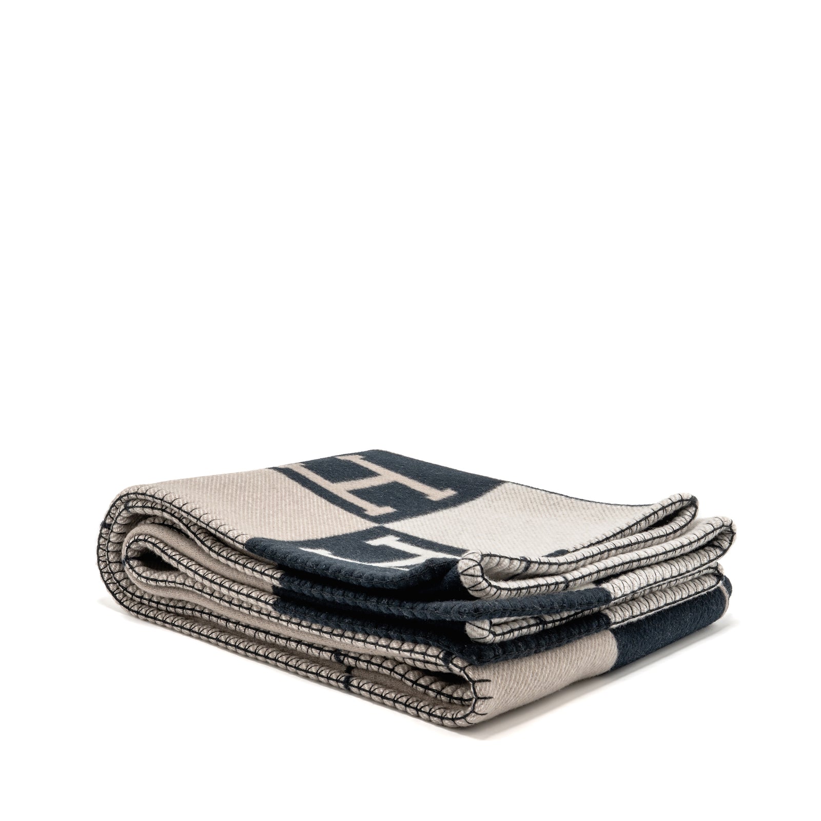 Hermes Avalon Throw Blanket Merinos Wool/Cashmere Ecru/Noir