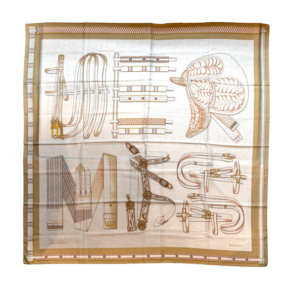 Hermes 140cm Lettres Equestres Shawl Cashmere/Silk Naturel/ Beige/ Rose Poudre