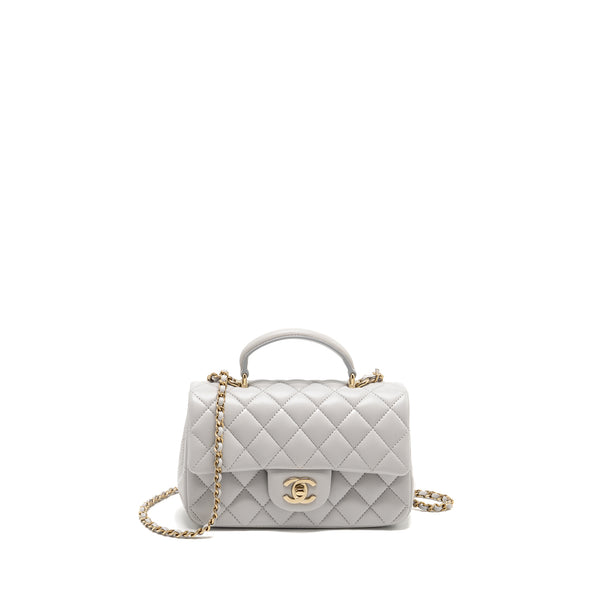 Chanel top handle mini rectangular flap bag lambskin light blue LGHW (Microchip)