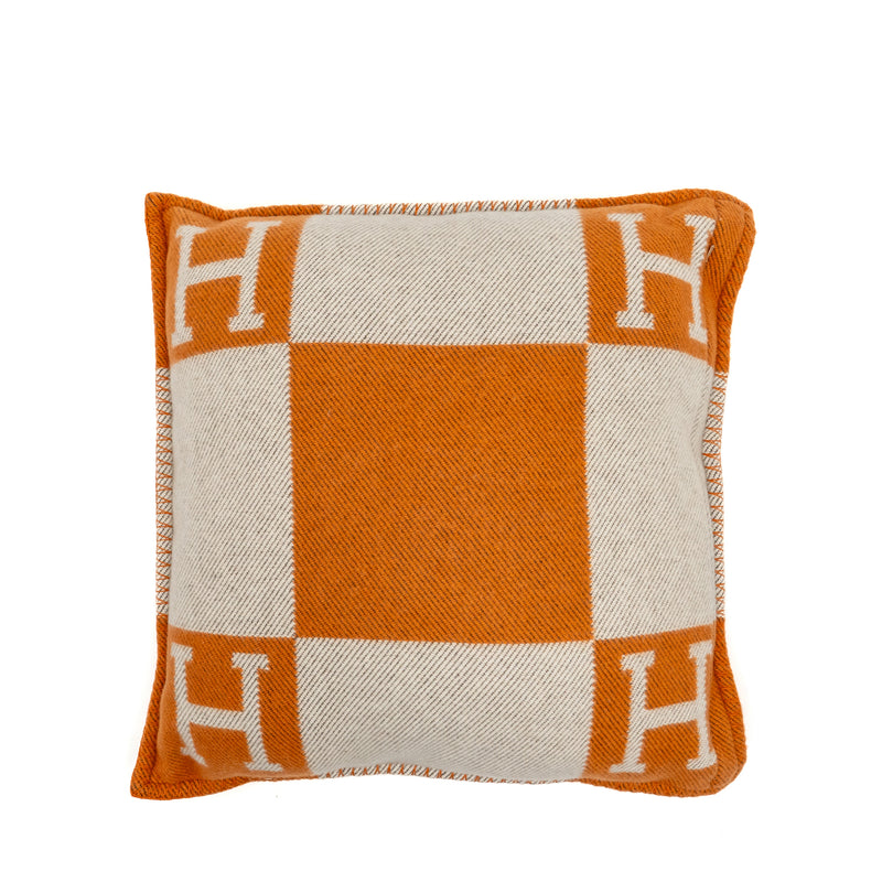 Hermes Avalon Pillow Small Model Merinos Wool/Cashmere Ecru/Potiron