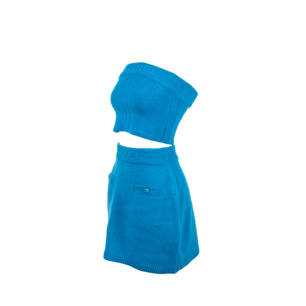 Chanel size 34 top and bottom set wool/ silk/ cashmere blue