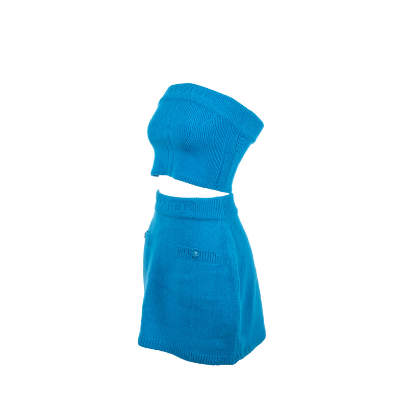 Chanel size 34 top and bottom set wool/ silk/ cashmere blue