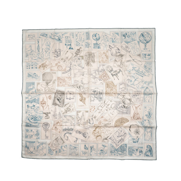 Hemes 90cm Silk Scarf Le Philateliste du Faubourg Rose Pale / Gris / Blanc