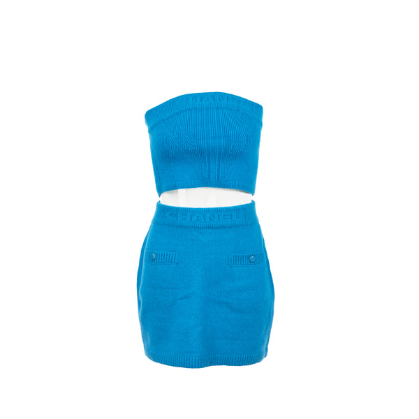 Chanel size 34 top and bottom set wool/ silk/ cashmere blue