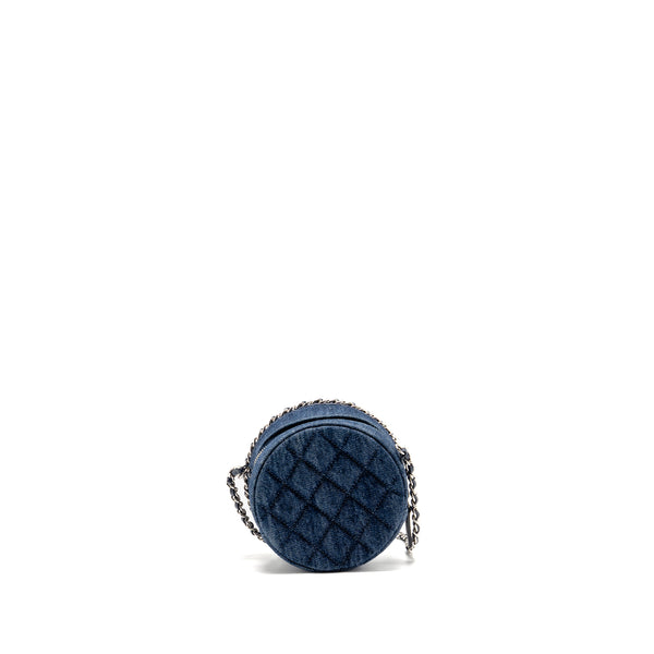 Chanel CC Quilted Round Clutch with Chain Denim Dark Blue SHW