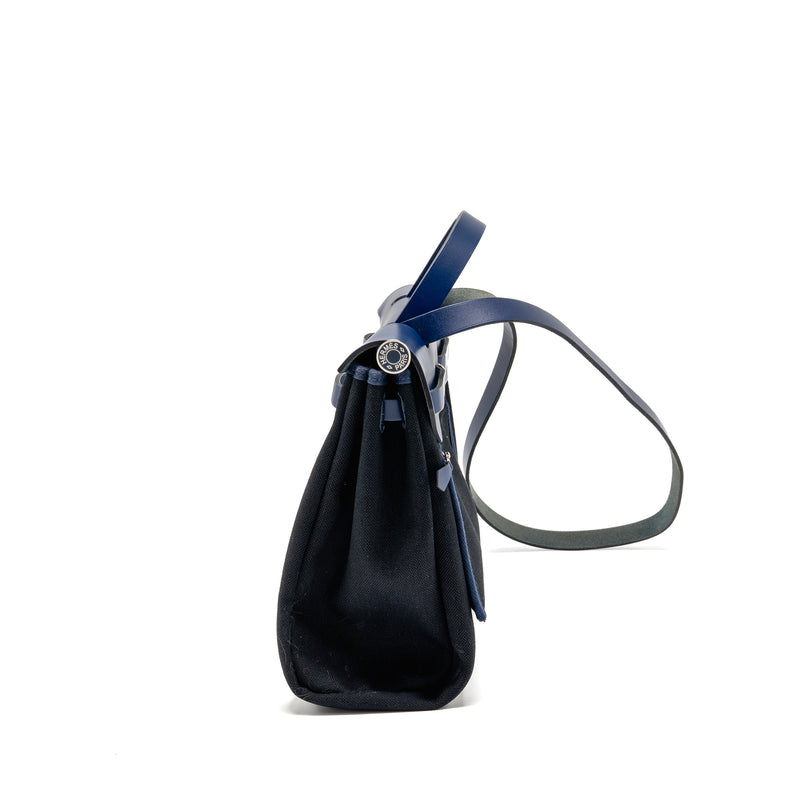 Hermes Herbag 31 zip bag canvas/leather black/blue saphir SHW stamp U