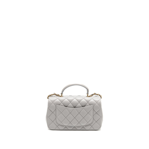 Chanel top handle mini rectangular flap bag lambskin light blue LGHW (Microchip)