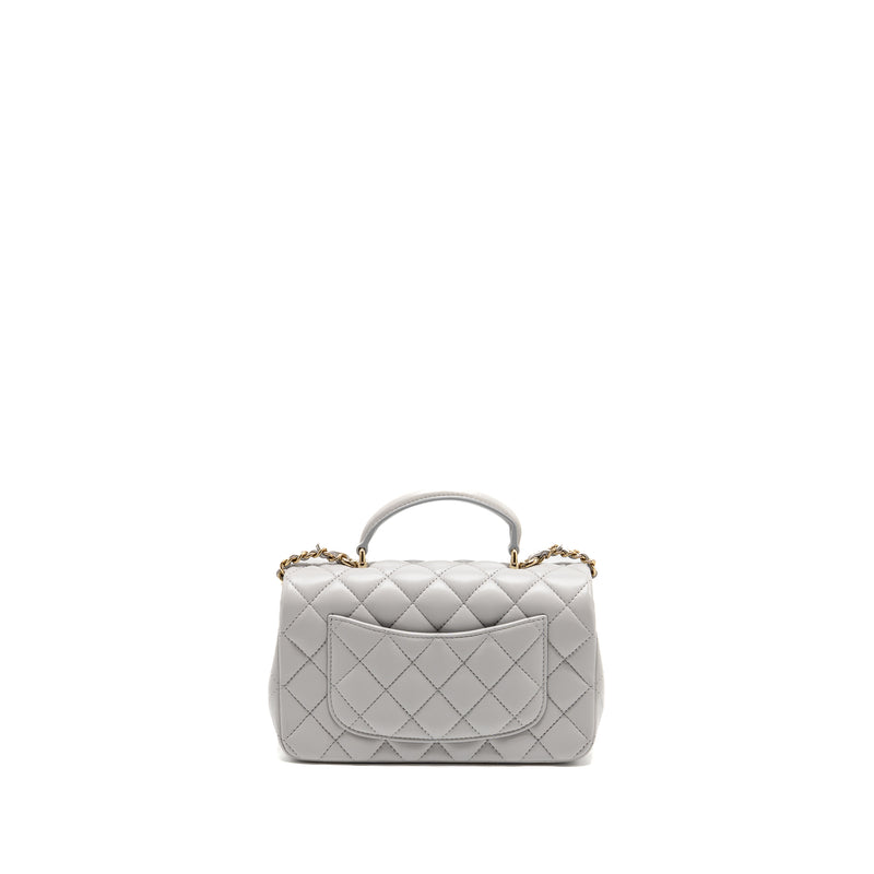 Chanel top handle mini rectangular flap bag lambskin light blue LGHW (Microchip)