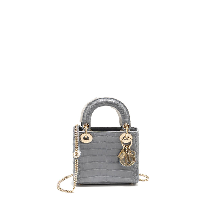 Dior Mini Lady Dior alligator mississippiensis grey LGHW