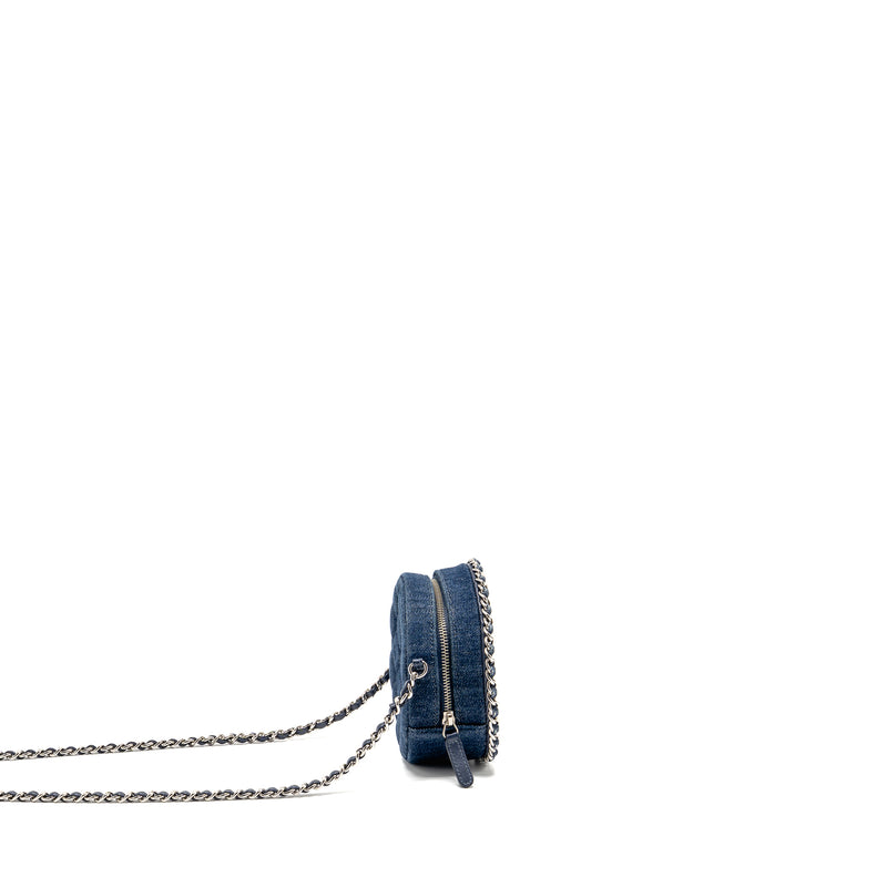 Chanel CC Quilted Round Clutch with Chain Denim Dark Blue SHW