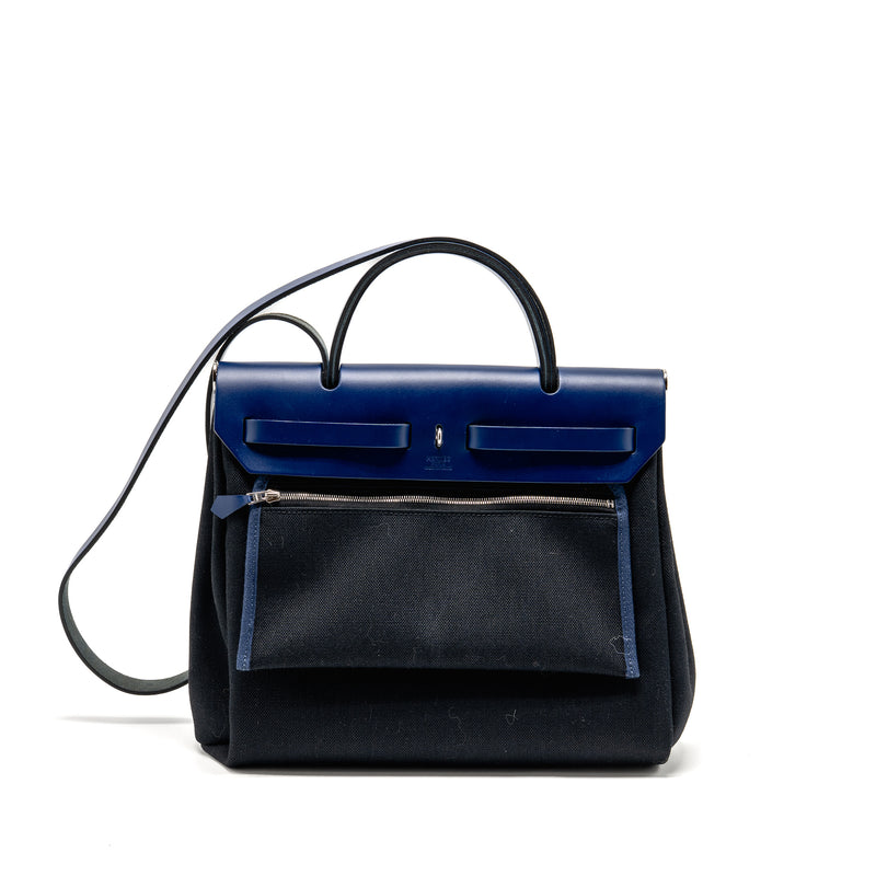 Hermes Herbag 31 zip bag canvas/leather black/blue saphir SHW stamp U