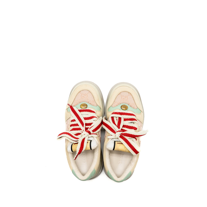 Gucci Size 37 Screener Trainer GG Canvas/Leather Pink/Beige/Multicolour