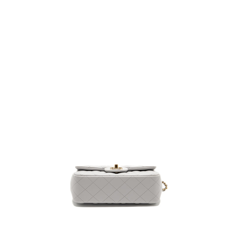 Chanel top handle mini rectangular flap bag lambskin light blue LGHW (Microchip)