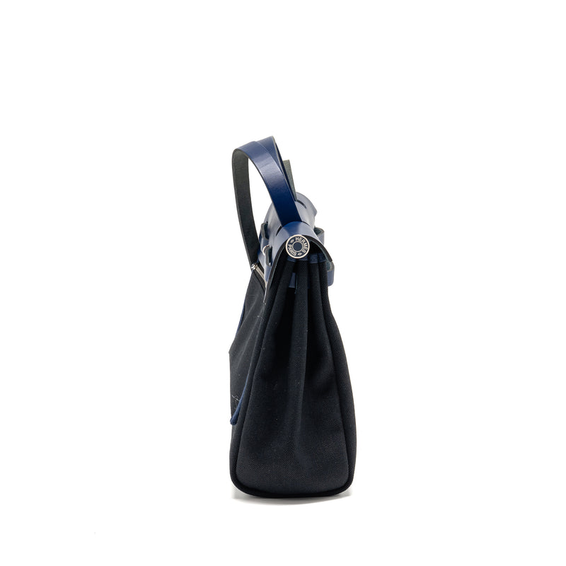 Hermes Herbag 31 zip bag canvas/leather black/blue saphir SHW stamp U