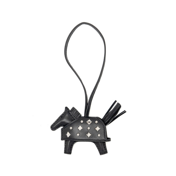 Hermes Rodeo Robeo Rock PM Bag Charm Lambskin/Metallic Studs Black SHW Stamp K