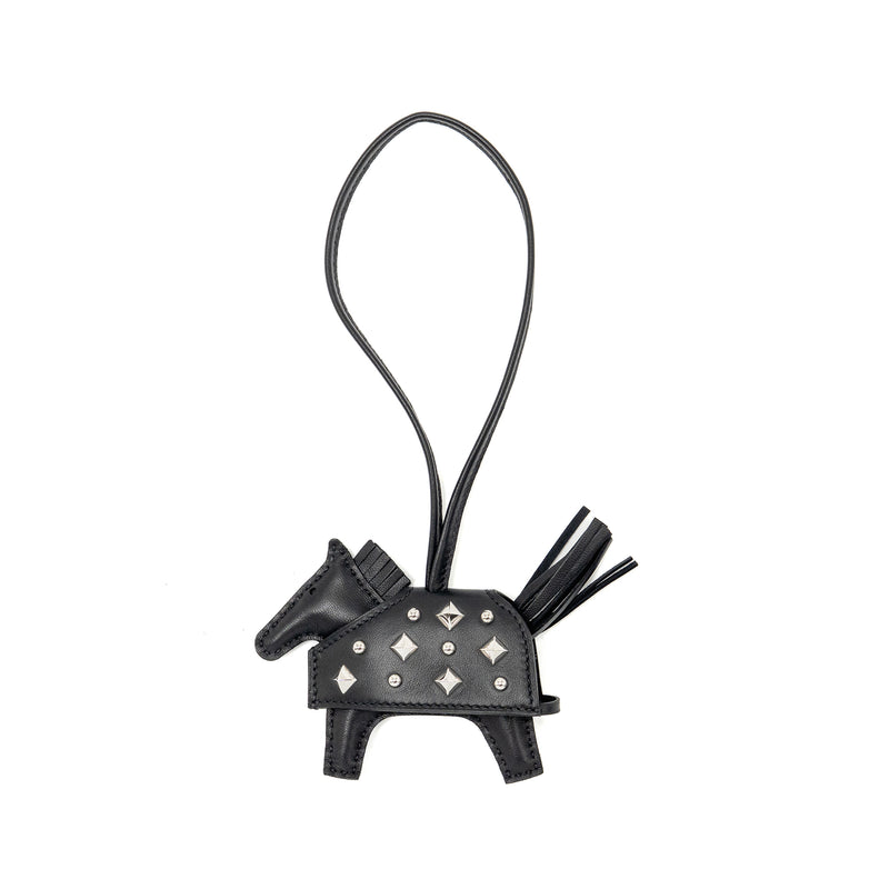 Hermes Rodeo Robeo Rock PM Bag Charm Lambskin/Metallic Studs Black SHW Stamp K