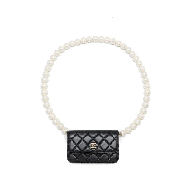 Chanel Card Holder with Maxi Pearls Chain Lambskin Black LGHW