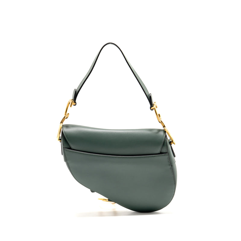 Dior Medium Saddle Bag Calfskin Dark Green GHW