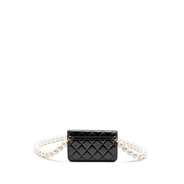 Chanel Card Holder with Maxi Pearls Chain Lambskin Black LGHW