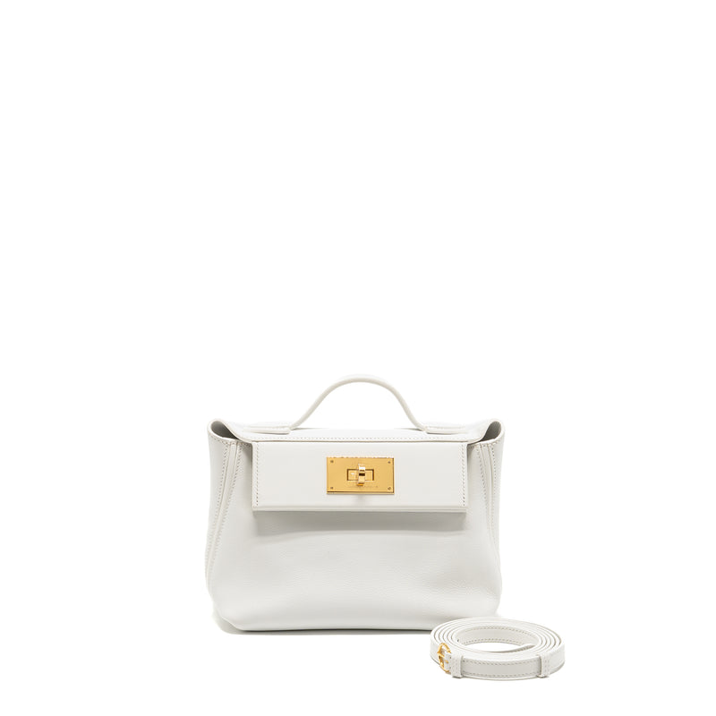 Hermes Mini 2424 24/24-21 Bag Evercolor/Swift New White GHW Stamp B
