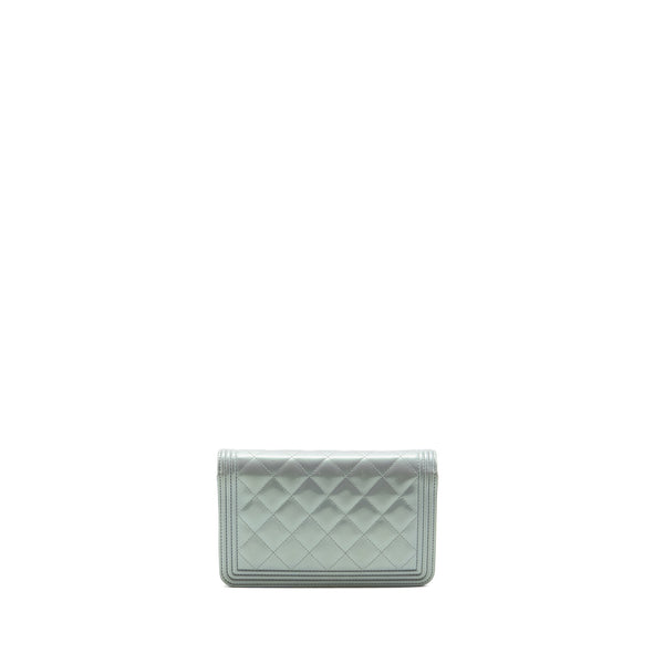 Chanel Boy Wallet on Chain Patent Calfskin Iridescent Light Blue LGHW