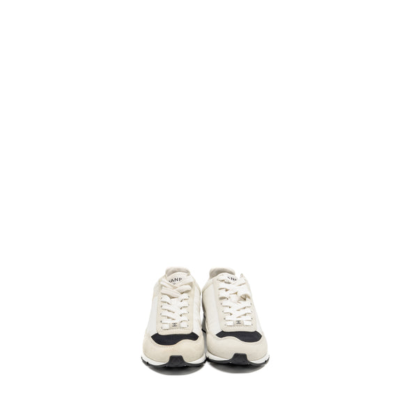 Chanel Size 36.5 CC Logo Sneaker Suede/Nylon/Calfskin White/Grey/Black