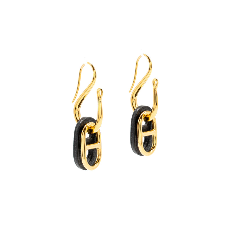 Hermes O’Maillon Earrings Calfskin/Gold Tone