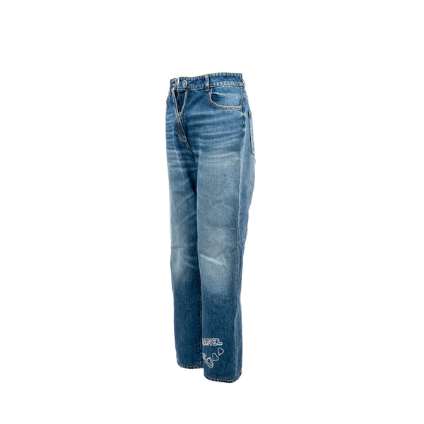 Chanel size 34 coco chanel print denim jeans Cotton blue