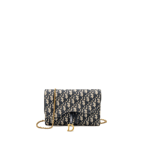 DIOR Saddle Pouch Dior Oblique Canvas Blue GHW
