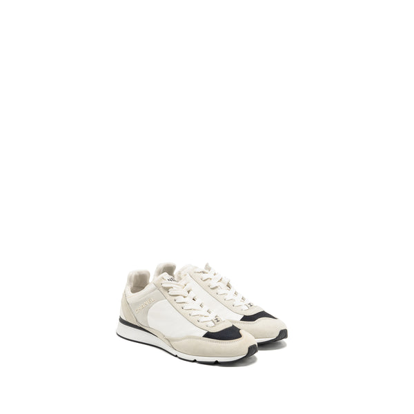 Chanel Size 36.5 CC Logo Sneaker Suede/Nylon/Calfskin White/Grey/Black