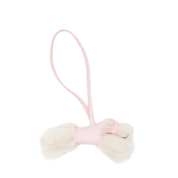 Hermes Budy Shearing Bag Charm Wool/Lambskin Ecru/Rose Darling Stamp K