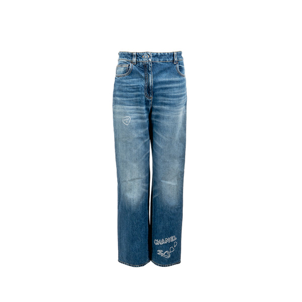 Chanel size 34 coco chanel print denim jeans Cotton blue