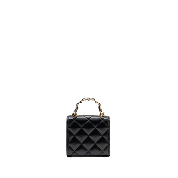 Chanel Detailed Top Handle Mini Clutch with Chain Lambskin Black LGHW (Microchip)