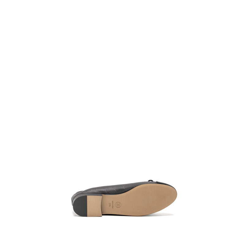 Chanel Size 37.5 Ballet Flats Lambskin/Patent Grey/Black